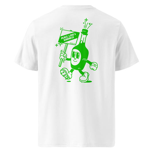 Back view of Woke Champagne Socialist organic cotton political slogan t-shirt