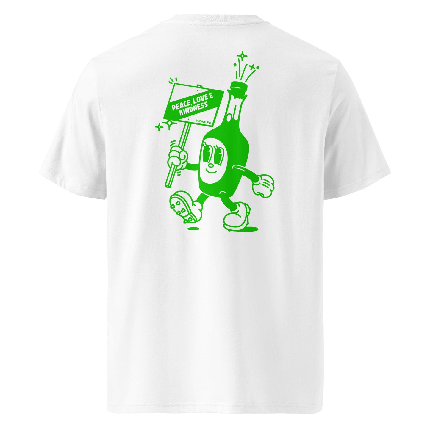 Back view of Woke Champagne Socialist organic cotton political slogan t-shirt