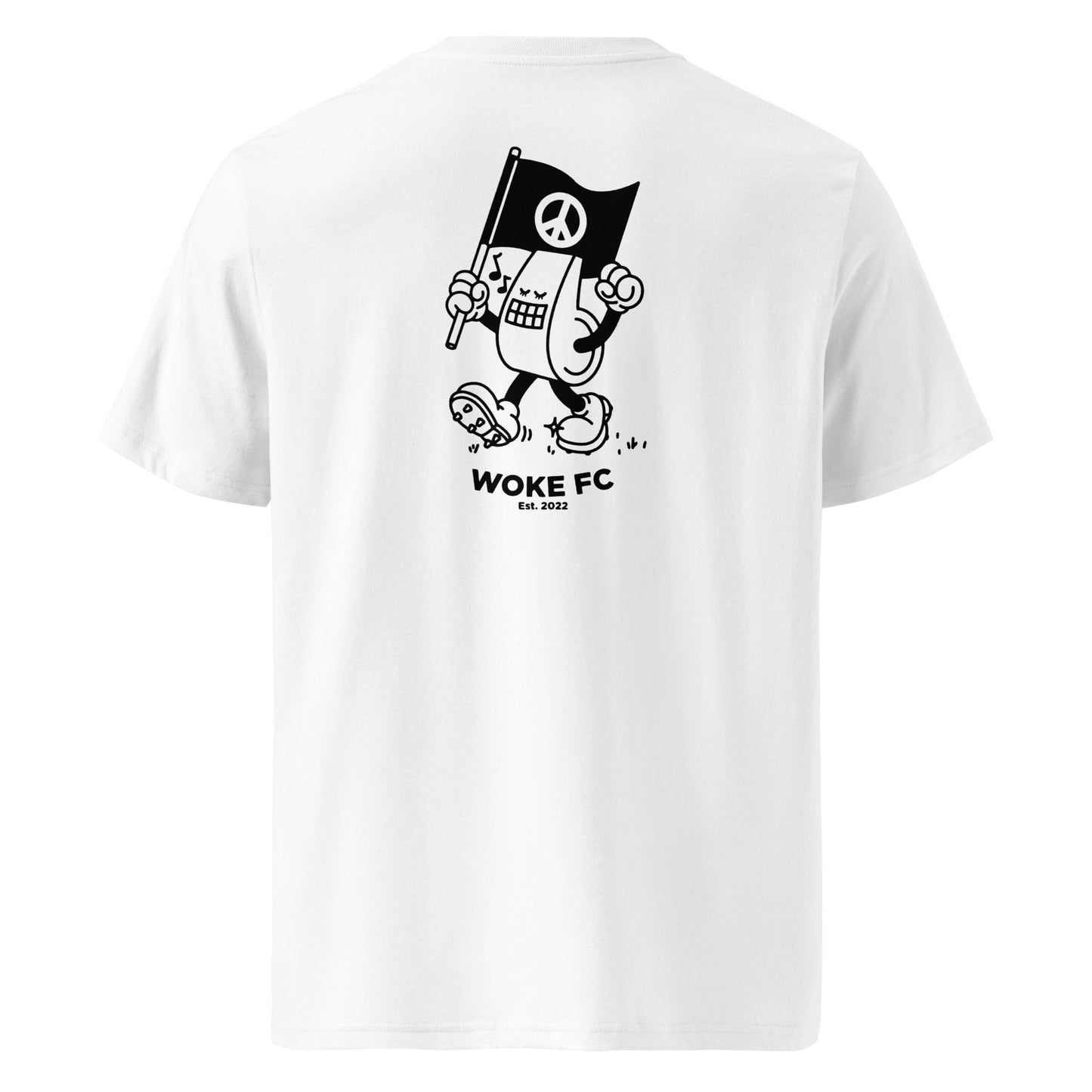 Woke marching Whistle organic cotton unisex tshirt by WOKE FC, football whistle graphic for fair play and justice