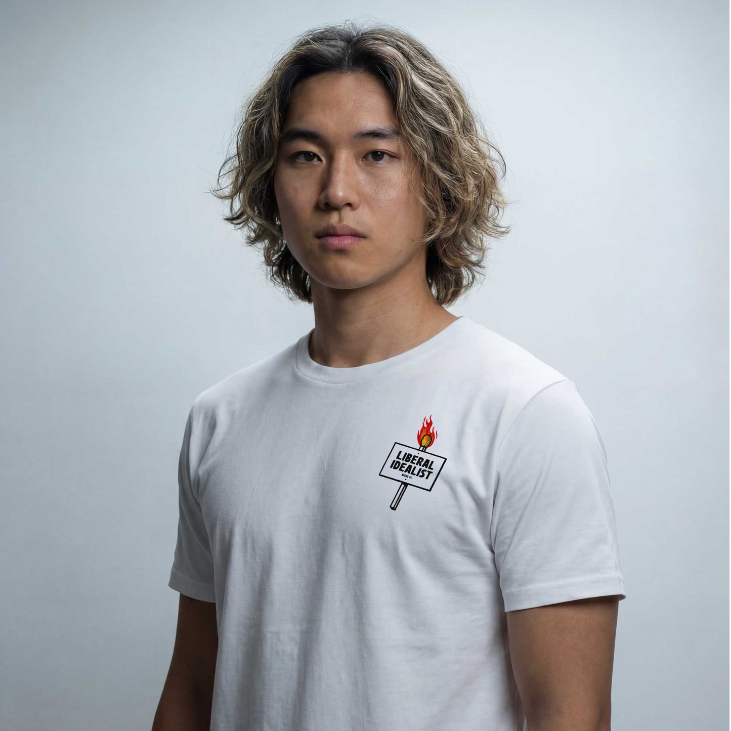 Woke FC Liberal Idealist organic cotton t-shirt worn — lifestyle shot by Woke FC