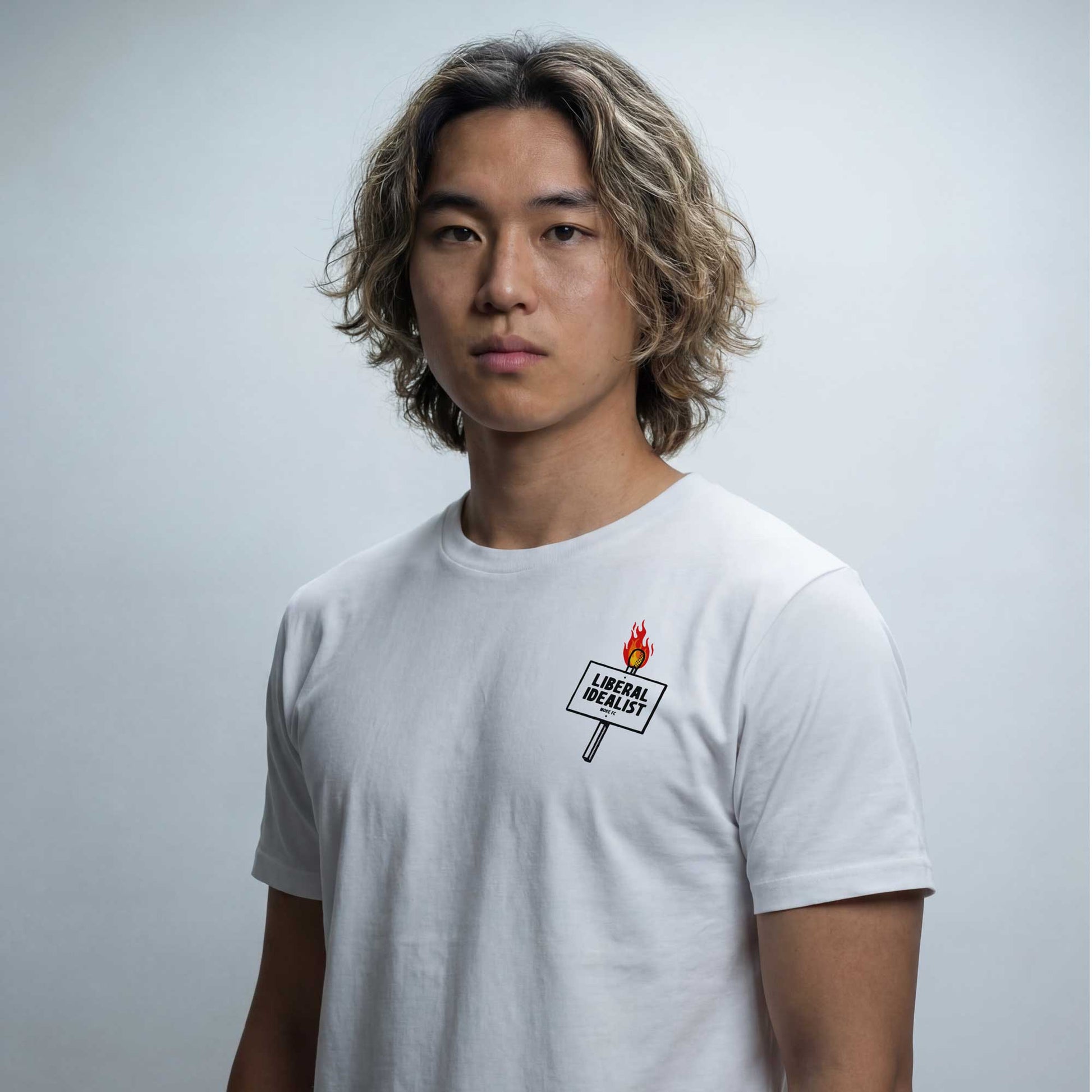 Woke FC Liberal Idealist organic cotton t-shirt worn — lifestyle shot by Woke FC