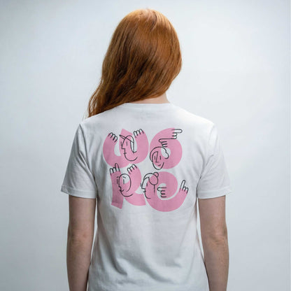 We Love Curves organic cotton t-shirt worn — lifestyle back view showing rear print by Woke FC