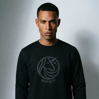 Black Woke FC Badge organic cotton sweatshirt — front view
