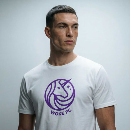 White Woke FC Unicorn Badge organic cotton t-shirt — Woke FC streetwear