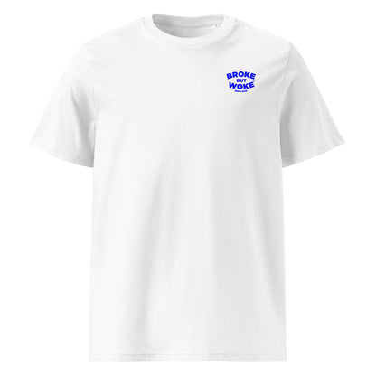Broke but Woke (FC) organic cotton unisex t-shirt by WOKE FC, sustainable woke football streetwear with front and back print