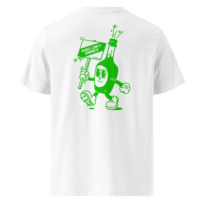 Back view of Woke Champagne Socialist organic cotton political slogan t-shirt