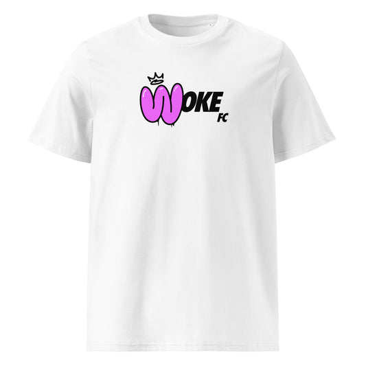 Woke Graffiti Throw-up organic cotton unisex t-shirt by WOKE FC, graffiti style woke streetwear design