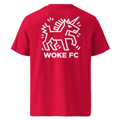 Back view of Woke United Against Racism angry Unicorn organic cotton activist t-shirt