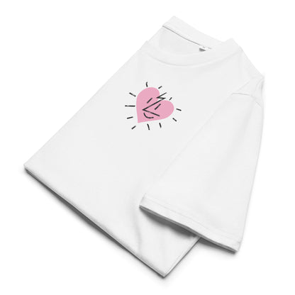 Close-up of We Love Curves inclusive slogan on sustainable streetwear tee