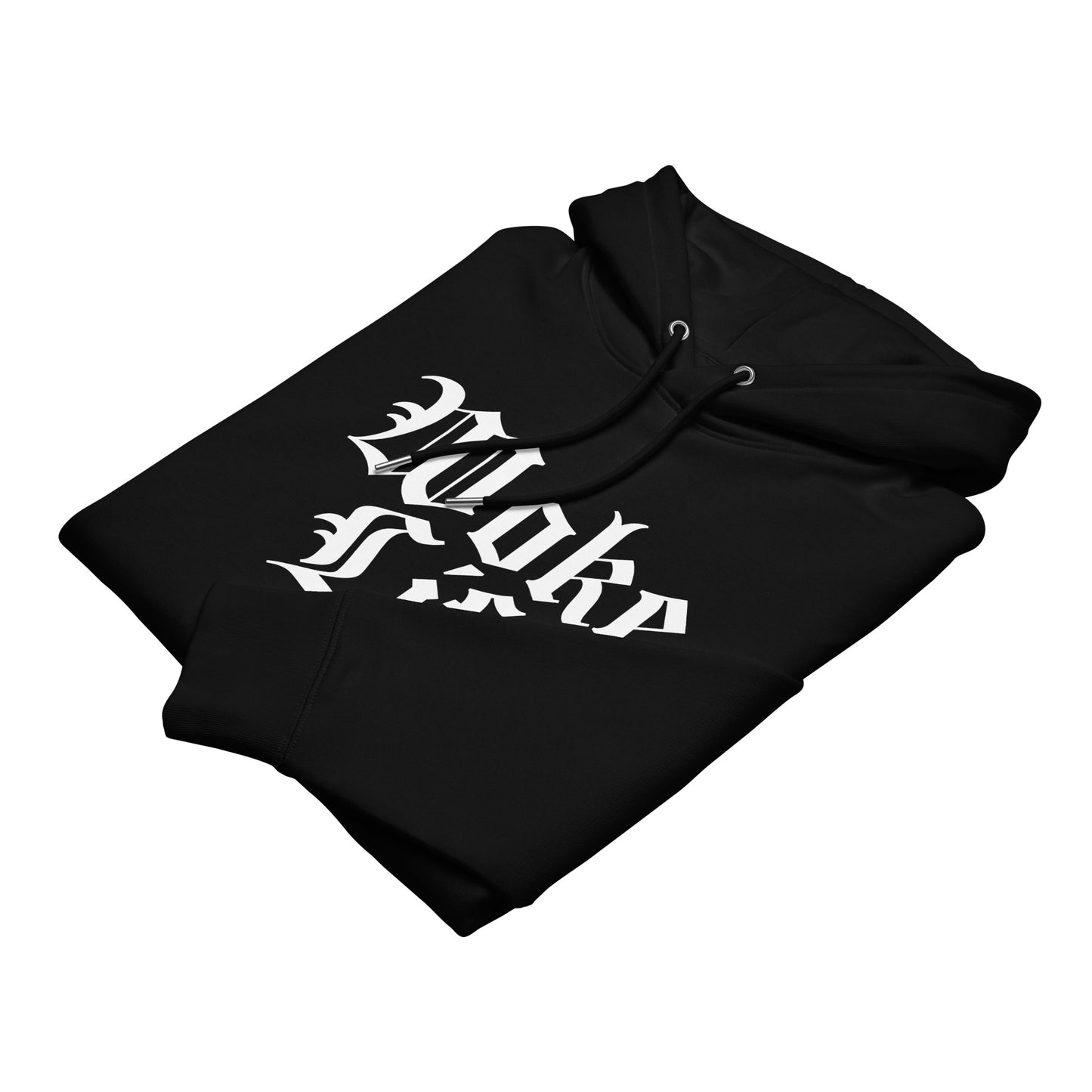 Close-up of Woke Life slogan print on sustainable hoodie