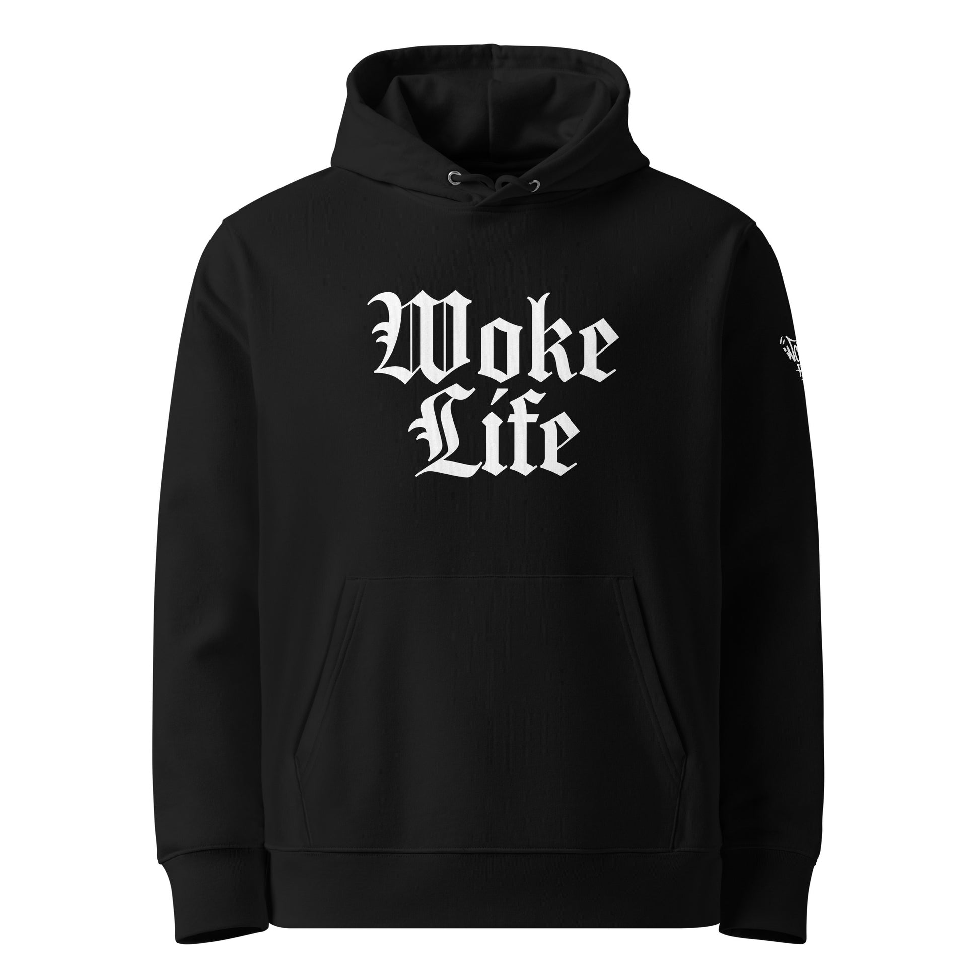 Woke Life organic cotton unisex hoodie by WOKE FC, sustainable woke streetwear with bold slogan graphic