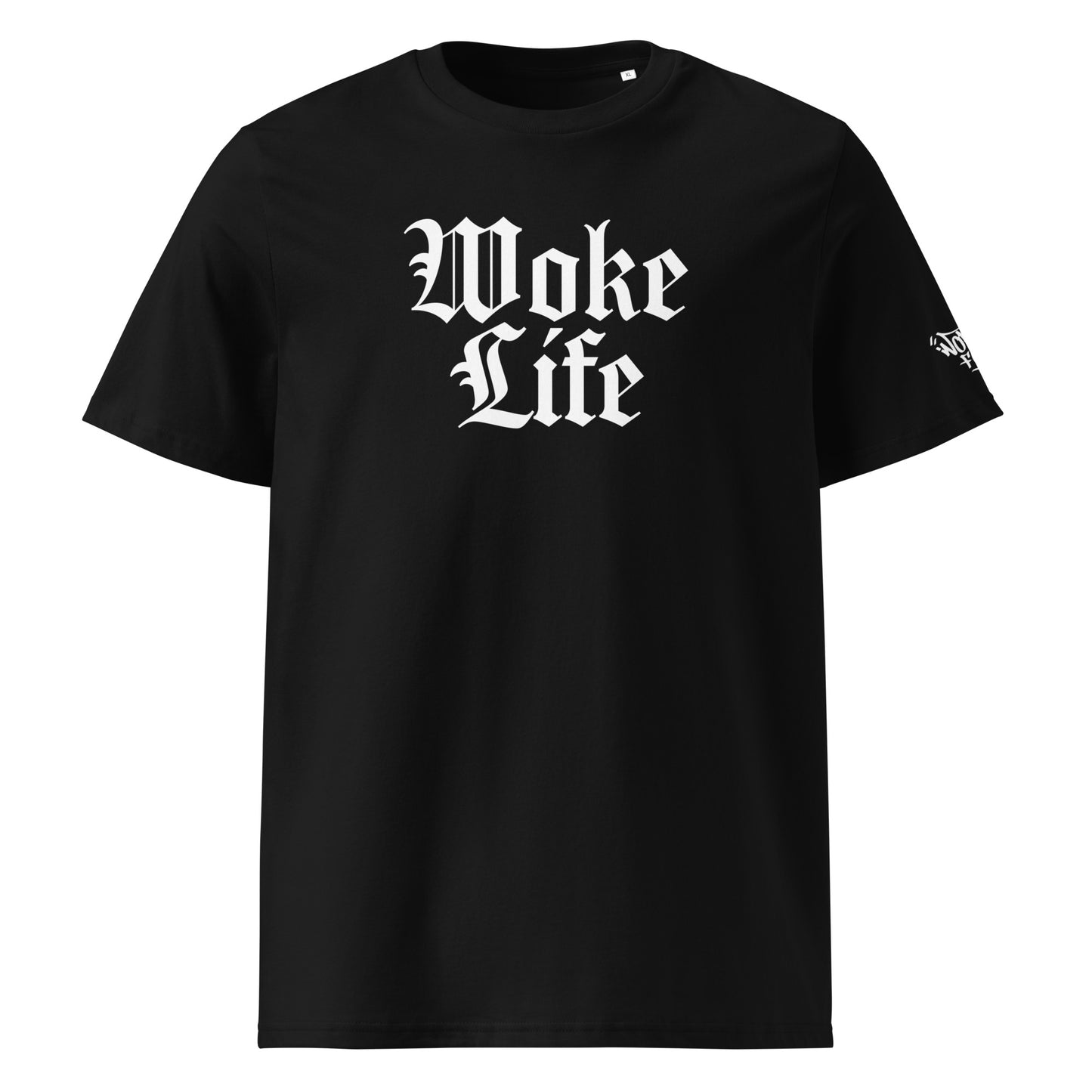 Woke Life organic cotton unisex t-shirt by WOKE FC, twist on classic hip hop slogan for woke streetwear fans