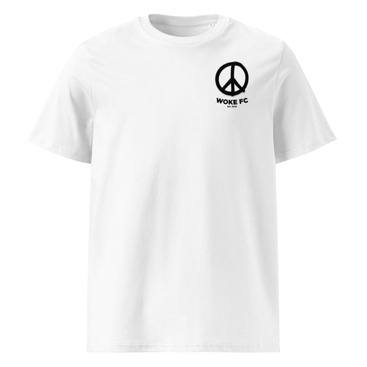 Woke Peace (Spray it) organic cotton unisex t-shirt by WOKE FC, graffiti peace sign